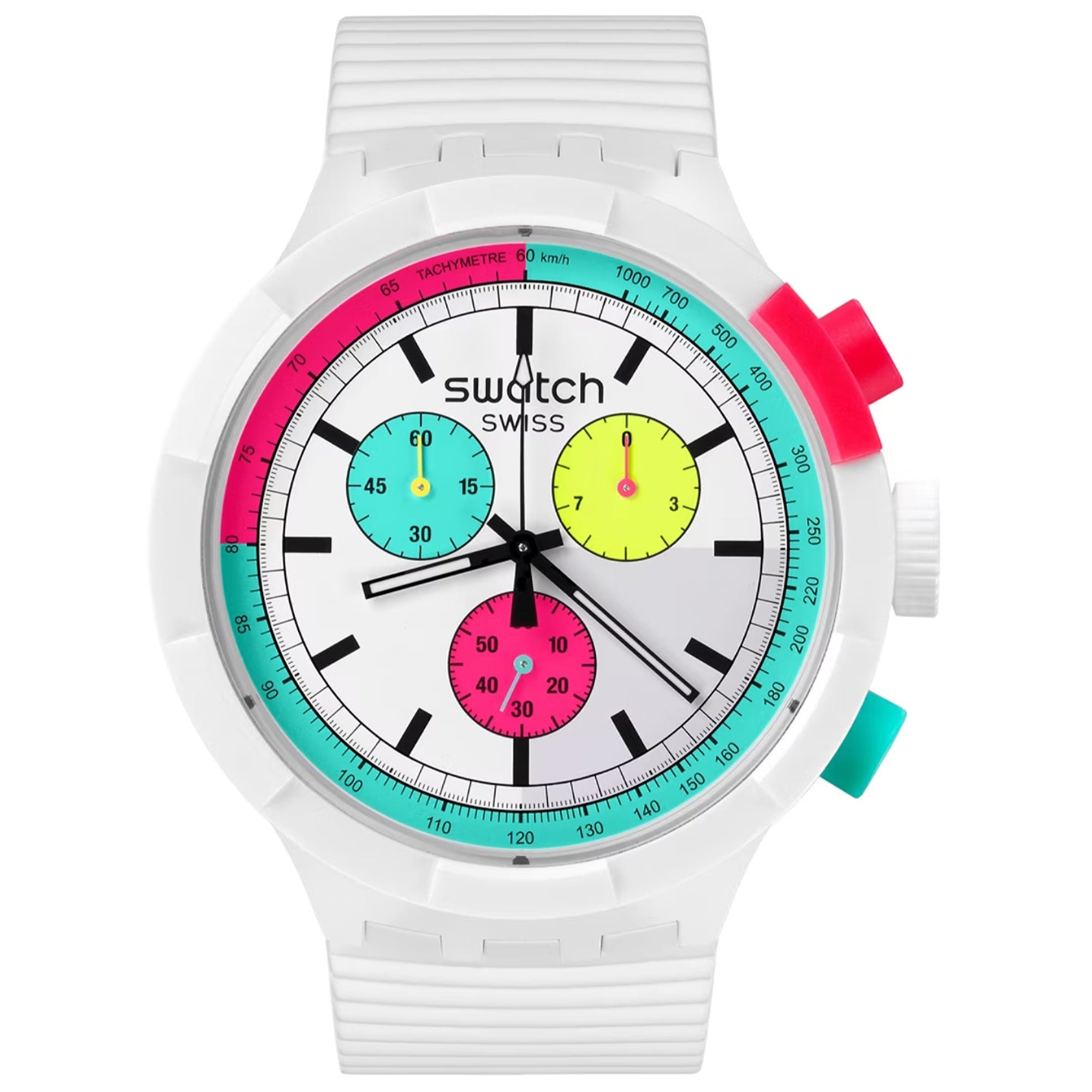 Swatch Quartz Neon White Dial Men's Watch SBO6W100