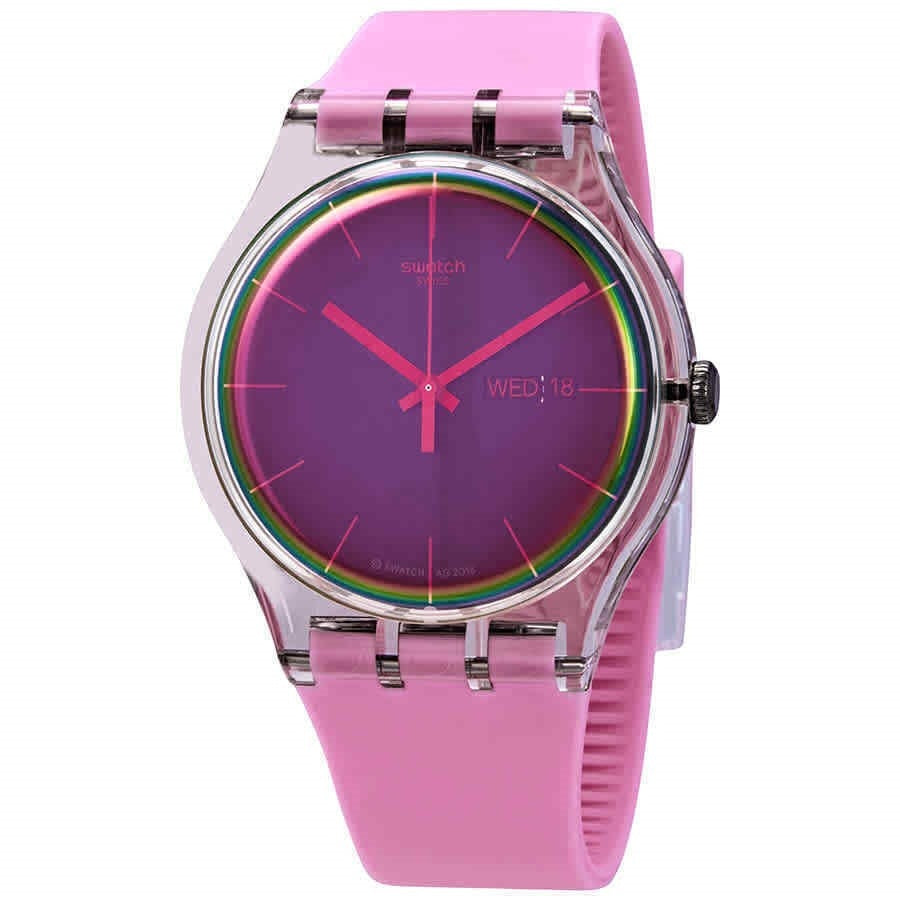 Swatch Polarose Quartz Black with Pink Print Dial Women's Watch SUOK710