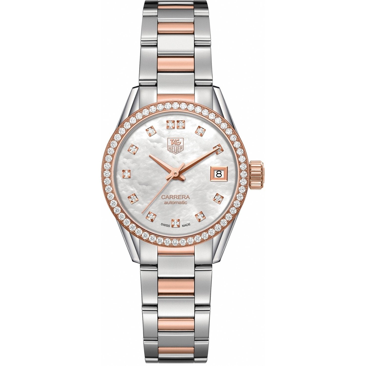 Tag Heuer Carrera Calibre 9 Automatic 18kt Rose Gold Diamond Automatic White Dial Women's Watch WAR2453.BD0777