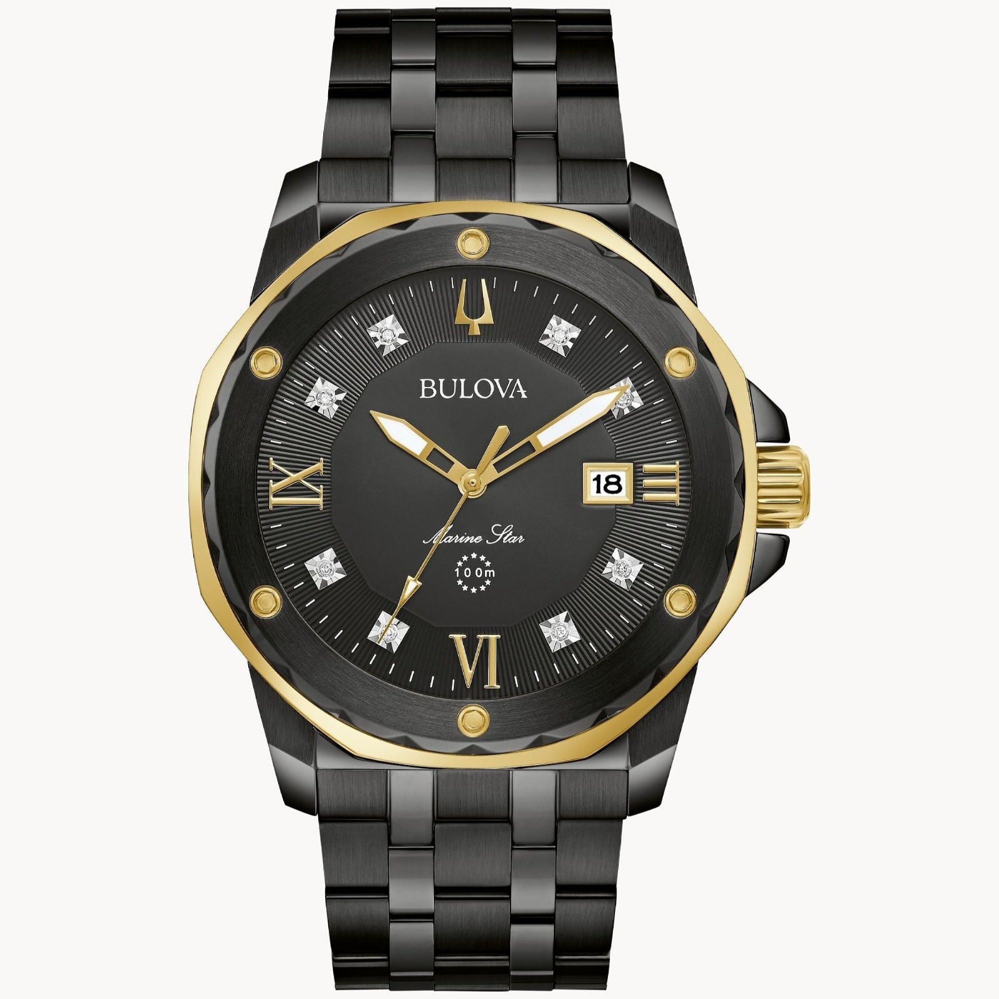 Bulova Marine Star Quartz Black Dial Men's Watch 98D176