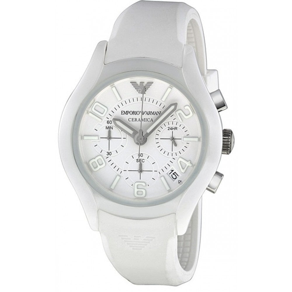 Emporio Armani Ceramica Quartz Chronograph Silver Dial Men's Watch AR1431