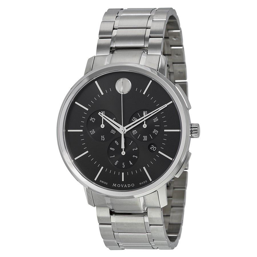 Movado Ultra Thin Quartz Chronograph Black Dial Men's Watch 0606886