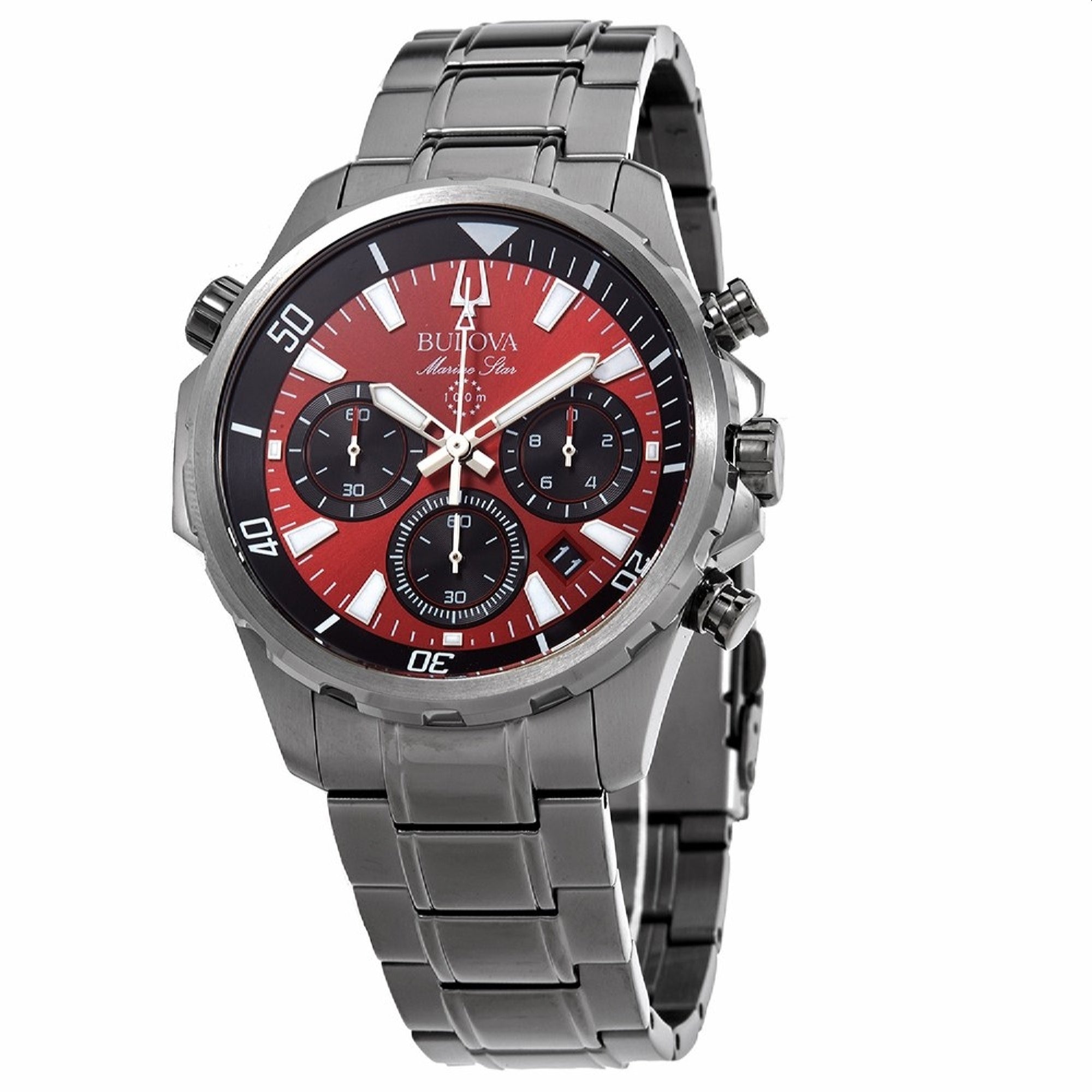 Bulova Marine Star Quartz Chronograph Red Dial Men's Watch 98B350