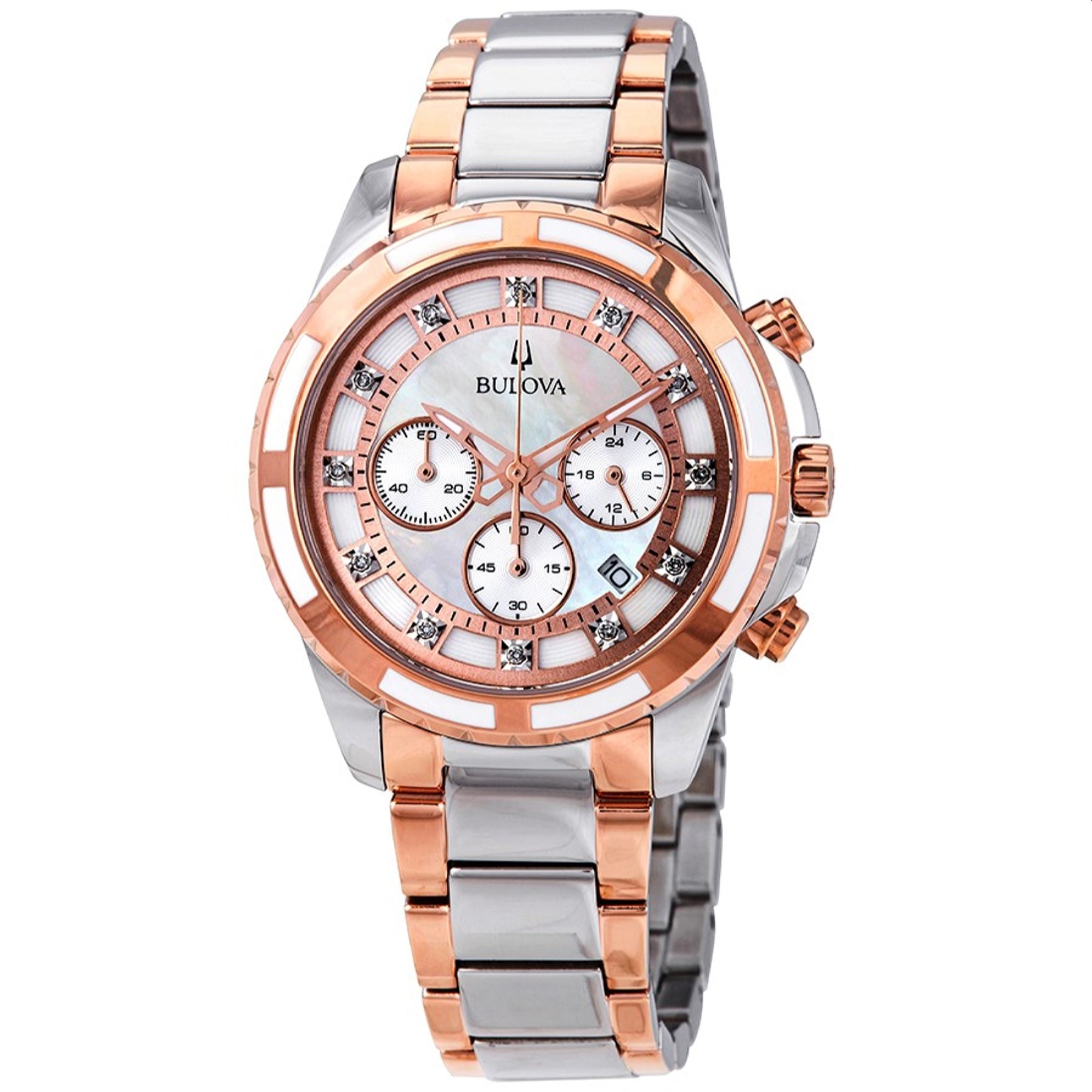 Bulova Diamond Automatic Diamond/Chronograph Mother of Pearl Dial Women's Watch 98P181