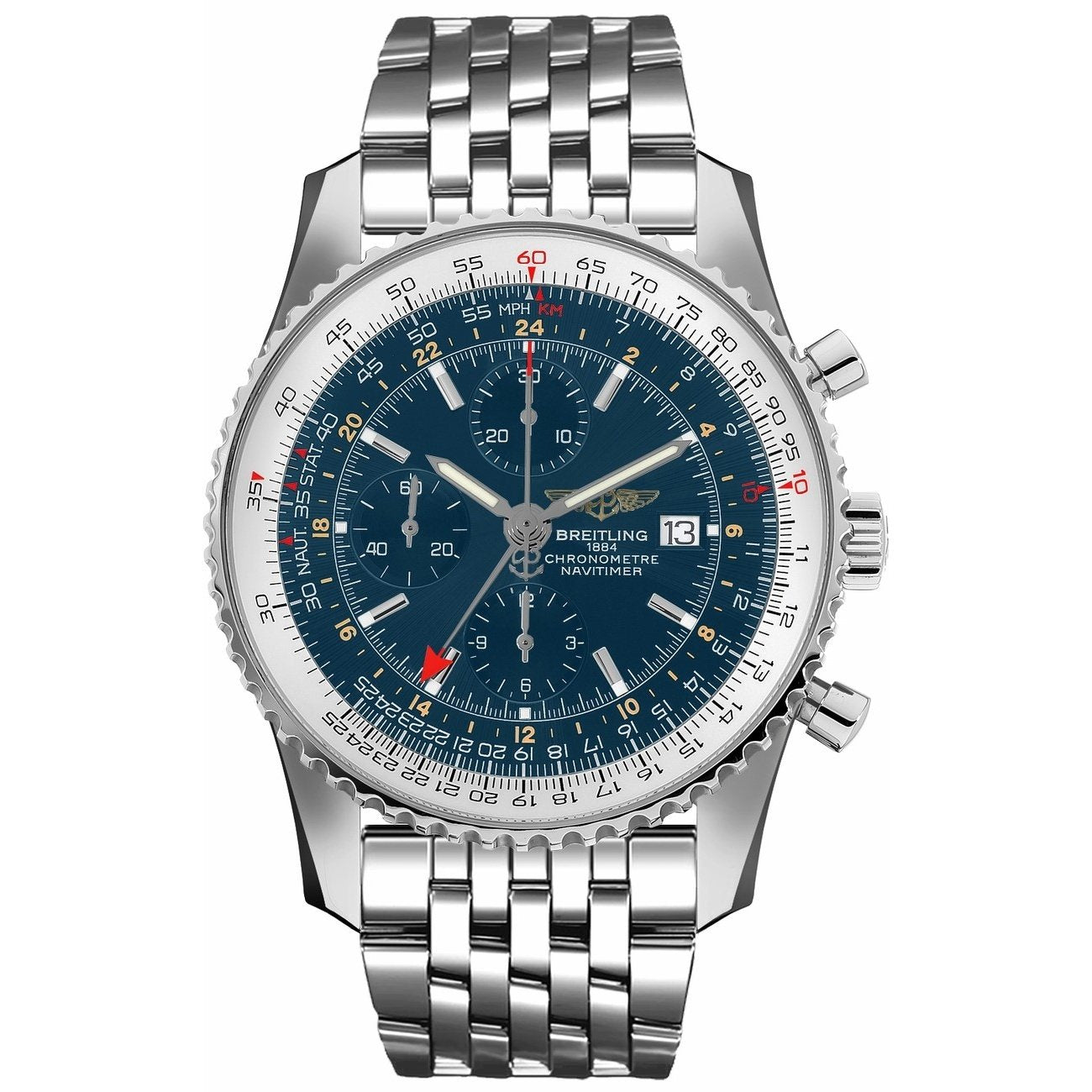 Breitling Navitimer World Automatic Chronograph Blue Dial Men's Watch A2432212-C651-453A