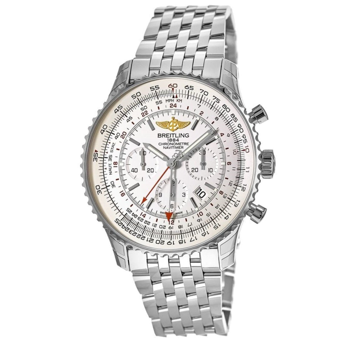 Breitling Navitimer GMT Automatic Chronograph Silver Dial Men's Watch AB044121-G783-453A