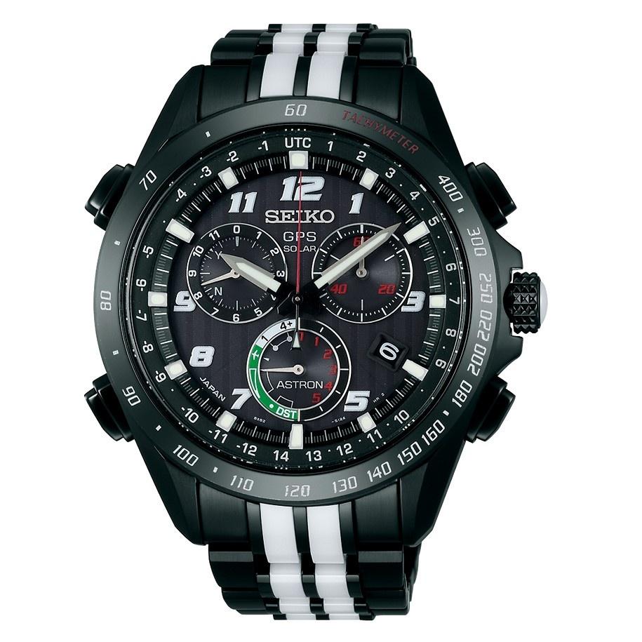 Seiko Astron GPS Solar Solar Extra Black Leather Strap Chronograph Black Dial Men's Watch SSE037